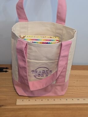Trader Joe's Pastel Mini Canvas Tote Bag 2026 LIMITED EDITION NWT Pink